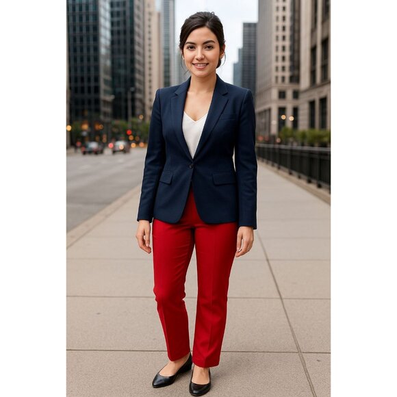 7th Avenue Design Studio Medium Red Pants Bold Chic Trousers Wide Leg Retro Chic - Picture 2 of 10